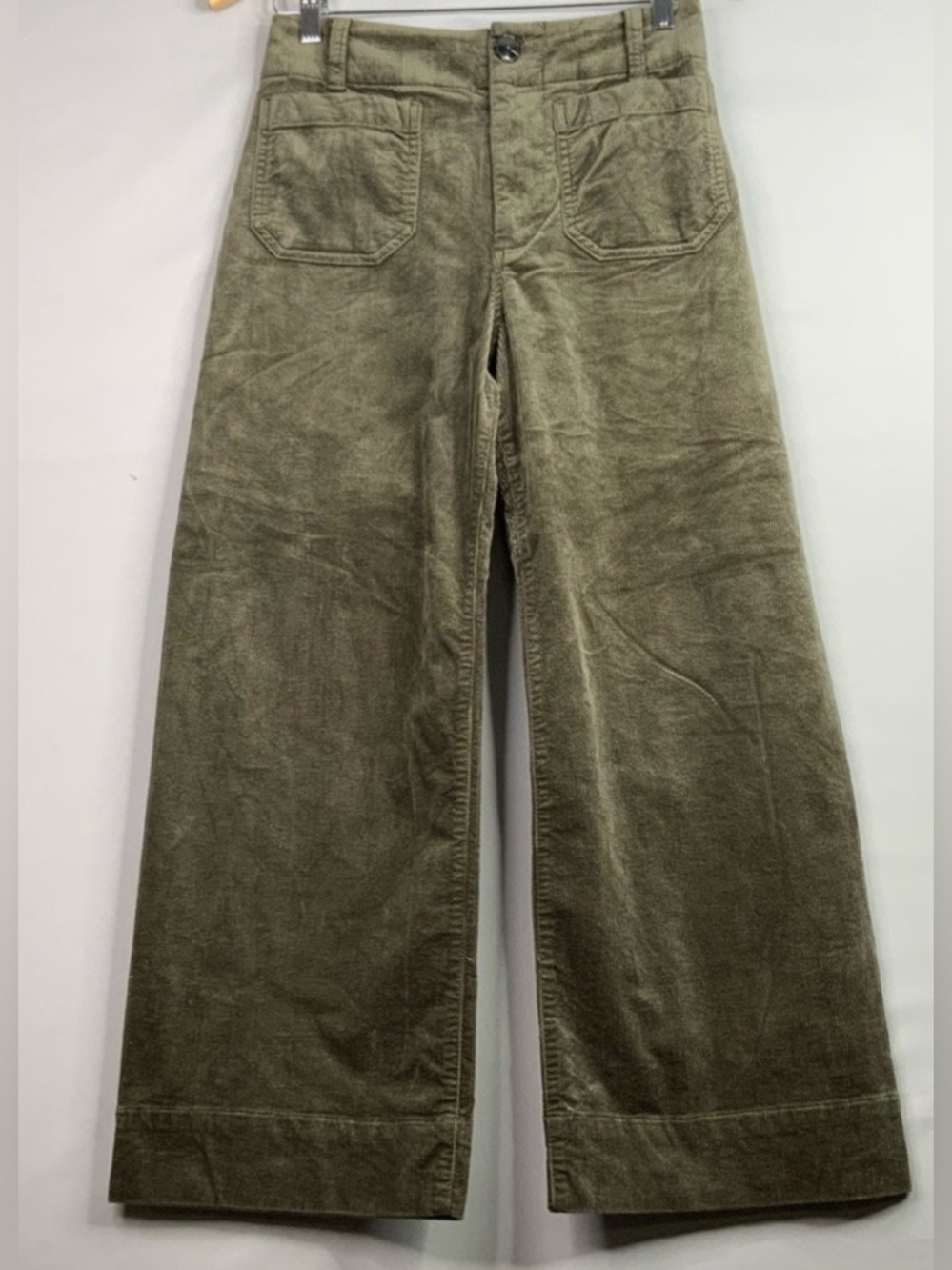 Maeve Olive Green Wide-Leg Corduroy Pants